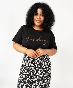 Tee-shirt à manches courtes avec motif brodé femme grande taille vue1 - GEMO (G TAILLE) - GEMO