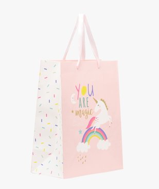 Sac cadeau enfant motif licorne et paillettes en papier recyclé vue1 - GEMO 4G FILLE - GEMO