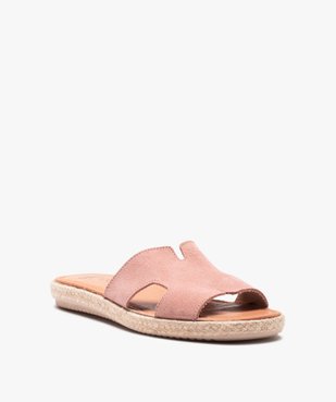 Mules femme à talon plat et bride en cuir retourné vue2 - GEMO (CASUAL) - GEMO