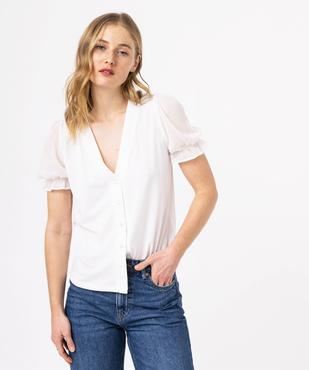 Tee-shirt boutonné avec manches courtes en voile femme vue2 - GEMO(FEMME PAP) - GEMO