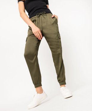 Pantalon cargo en satin à taille élastiquée femme vue1 - GEMO(FEMME PAP) - GEMO