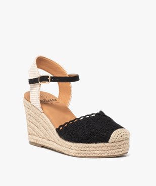 Sandales femme en macramé uni avec bout fermé et semelle corde compensée vue2 - GEMO 4G FEMME - GEMO