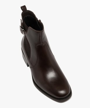 Bottines femme à petit talon dessus en cuir avec col détail en maille - Tanéo vue5 - TANEO - GEMO