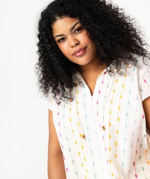 Blouse grande taille à manches courtes en voile brodé femme vue1 - GEMO (G TAILLE) - GEMO