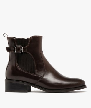 Bottines femme à petit talon dessus en cuir avec col détail en maille - Tanéo vue1 - TANEO - GEMO