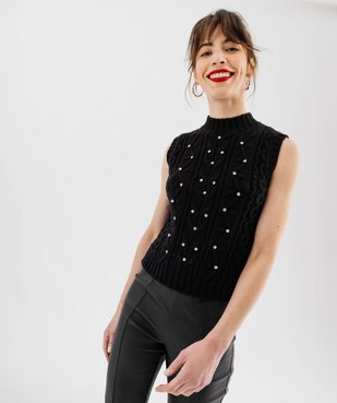 Pull sans manches en grosse maille torsadée à strass femme vue1 - GEMO(FEMME PAP) - GEMO