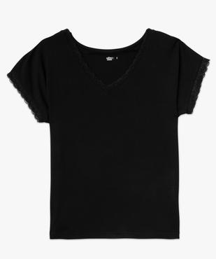 Tee-shirt à manches courtes et col V en dentelle coupe loose femme vue4 - GEMO 4G FEMME - GEMO