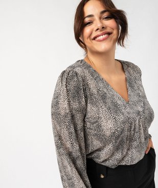 Blouse manches longues imprimée à col V femme grande  taille vue1 - GEMO (G TAILLE) - GEMO