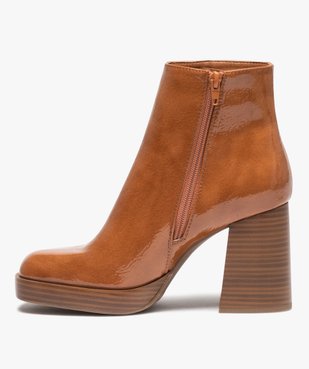 Boots femme vernies à talon haut avec bout carré  vue3 - GEMO(URBAIN) - GEMO