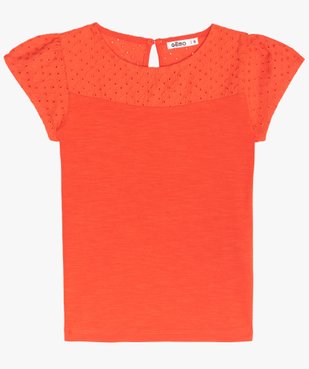 Tee-shirt fille avec haut en broderie anglaise vue1 - GEMO (ENFANT) - GEMO