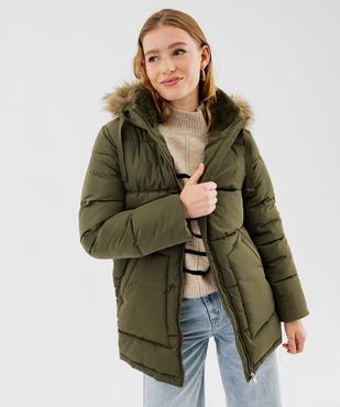 Manteau matelassé à capuche en fourrure imitation femme vue1 - GEMO 4G FEMME - GEMO