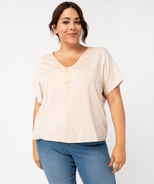 Tee-shirt manches courtes ample avec col V brodé femme grande taille vue2 - GEMO (G TAILLE) - GEMO