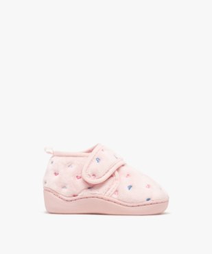 Chaussons bottillons en velours avec motifs coeurs brodés bébé fille vue1 - GEMO 4G BEBE - GEMO