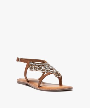 Sandales femme en cuir avec dessus en perles et à entre-doigts vue2 - GEMO (CASUAL) - GEMO