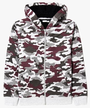 Sweat zippé imprimé camouflage avec doublure sherpa vue1 - GEMO (JUNIOR) - GEMO