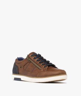 Baskets homme casual à zip latéral et lacets cirés vue3 - URBAN STEPS - GEMO