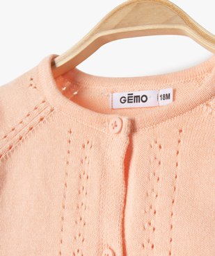 Gilet bébé fille court à maille ajourée vue2 - GEMO(BEBE DEBT) - GEMO