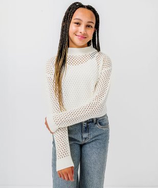 Pull en maille ajourée coupe courte fille vue2 - GEMO (JUNIOR) - GEMO