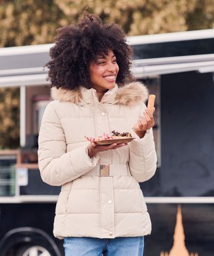 Blouson matelassé avec capuche à bord amovible et ceinture femme vue1 - GEMO(FEMME PAP) - GEMO