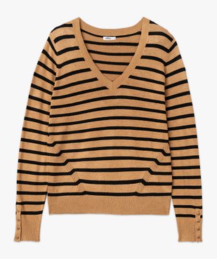 Pull rayé à col V avec boutons aux poignets femme vue4 - GEMO 4G FEMME - GEMO