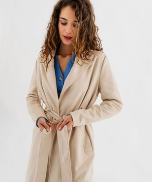 Manteau trench en suédine avec ceinture femme vue2 - GEMO 4G FEMME - GEMO