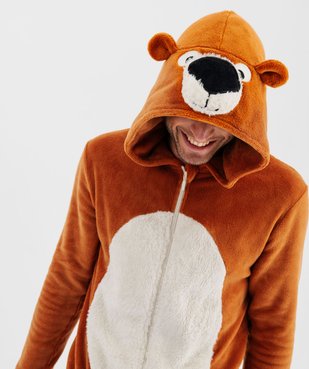 Combinaison pyjama à capuche en maille peluche motif ours homme vue1 - GEMO(HOMWR HOM) - GEMO