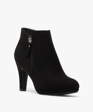 Bottines femme à talon en suédine et à zip vue3 - GEMO 4G FEMME - GEMO