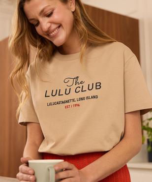 Tee-shirt manches courtes et col rond avec inscription brodée femme - LuluCastagnette vue1 - LULU CASTAGNETTE GEMO FOR GOOD - GEMO