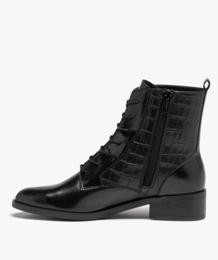 Bottines en cuir à lacets et bout amande femme vue3 - GEMO (CASUAL) - GEMO