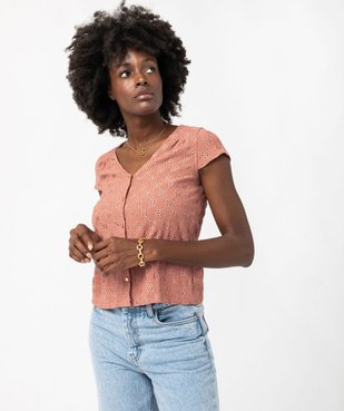 Tee-shirt manches courtes avec broderie ajourée femme vue2 - GEMO(FEMME PAP) - GEMO