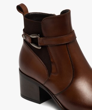 Boots femme à talon carré dessus en cuir uni à zip et bride à boucle fantaisie - Taneo vue6 - TANEO - GEMO