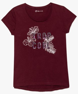 Tee-shirt fille à motif floral et inscription en sequins réversibles vue2 - GEMO (JUNIOR) - GEMO