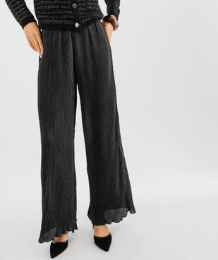 Pantalon large et fluide en maille plissée et pailletée femme vue2 - GEMO(FEMME PAP) - GEMO