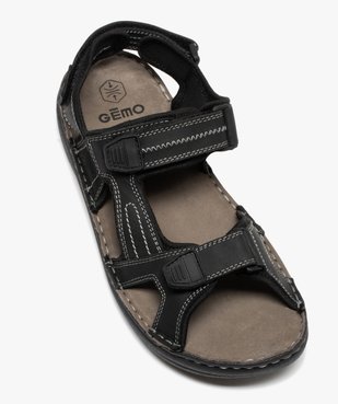 Sandales homme avec brides en cuir unies et à scratch vue5 - GEMO (CASUAL) - GEMO