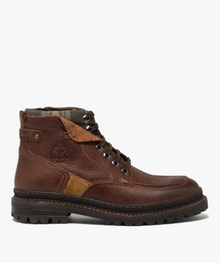 Boots homme en cuir uni avec col à carreaux et à zip vue1 - GEMO (CASUAL) - GEMO