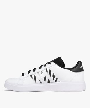 Baskets à lacets Grand Court avec bandes zébrées femme - Adidas vue3 - ADIDAS - GEMO