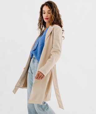 Manteau trench en suédine avec ceinture femme vue5 - GEMO 4G FEMME - GEMO