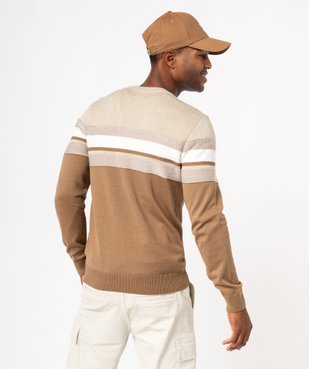 Pull en maille fine à bandes texturées homme vue3 - GEMO (HOMME) - GEMO