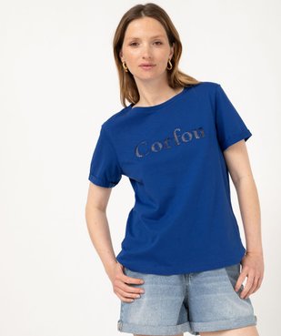 Tee-shirt manches courtes avec inscription brodée femme vue3 - GEMO(FEMME PAP) - GEMO