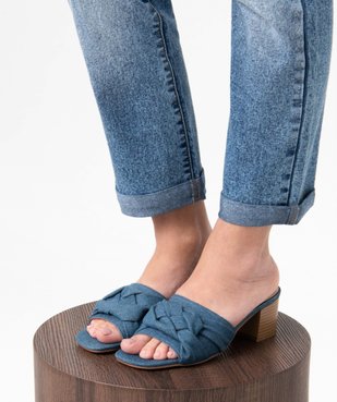 Mules femme à talon dessus tressé en denim vue1 - GEMO(URBAIN) - GEMO