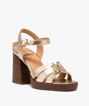 Sandales femme à talon flare avec brides métallisées vue3 - GEMO(URBAIN) - GEMO