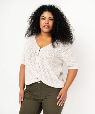 Gilet à manches courtes en maille ajourée femme grande taille vue1 - GEMO (G TAILLE) - GEMO