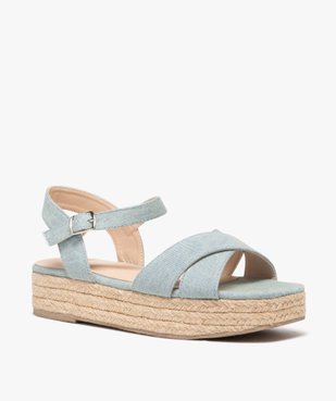 Sandales femme à talon compensé avec brides unies style denim vue3 - GEMO (CASUAL) - GEMO