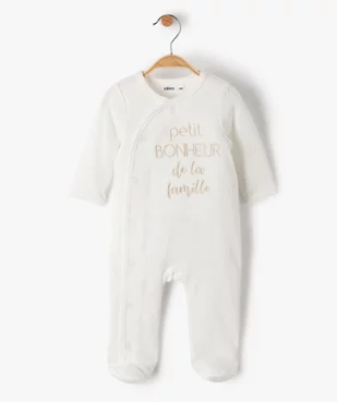 Pyjama bébé en velours avec message ouverture devant vue1 - GEMO 4G BEBE - GEMO