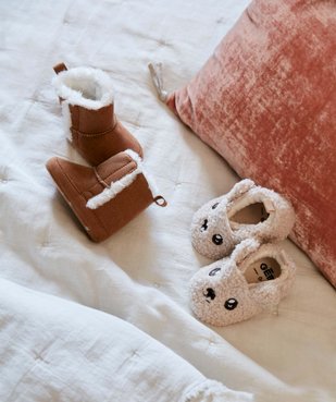 Chaussons bébé garçon en textile sherpa ourson vue6 - GEMO 4G BEBE - GEMO