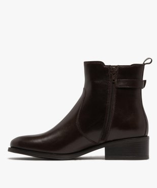 Bottines femme à petit talon dessus en cuir avec col détail en maille - Tanéo vue3 - TANEO - GEMO