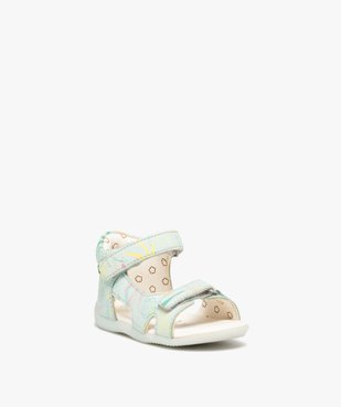 Sandales bébé fille en cuir à motifs avec brides à scratch - Kickers vue2 - KICKERS - GEMO