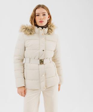 Blouson matelassé avec capuche à bord amovible et ceinture femme vue2 - GEMO(FEMME PAP) - GEMO