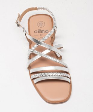 Sandales femme plates unies en cuir et à fines brides métallisées vue6 - GEMO (CASUAL) - GEMO