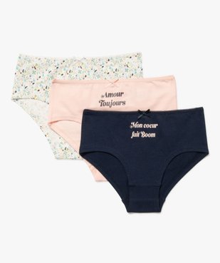 Shorties en coton stretch motifs romantiques fille (lot de 3) vue2 - GEMO 4G FILLE - GEMO